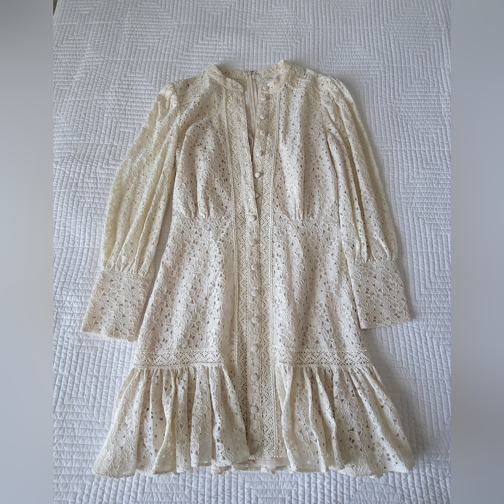 Veronica Beard Ivory Hilda Ruffle Lace Dress
